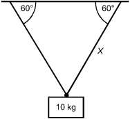 The angle between both cables and the overhead surface is 60 degrees. 